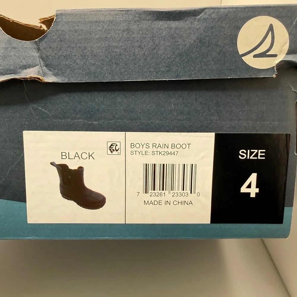 Sperry Boys Black Rain Boots Waterproof Duck Ankle Boot STK29447 Size 4M